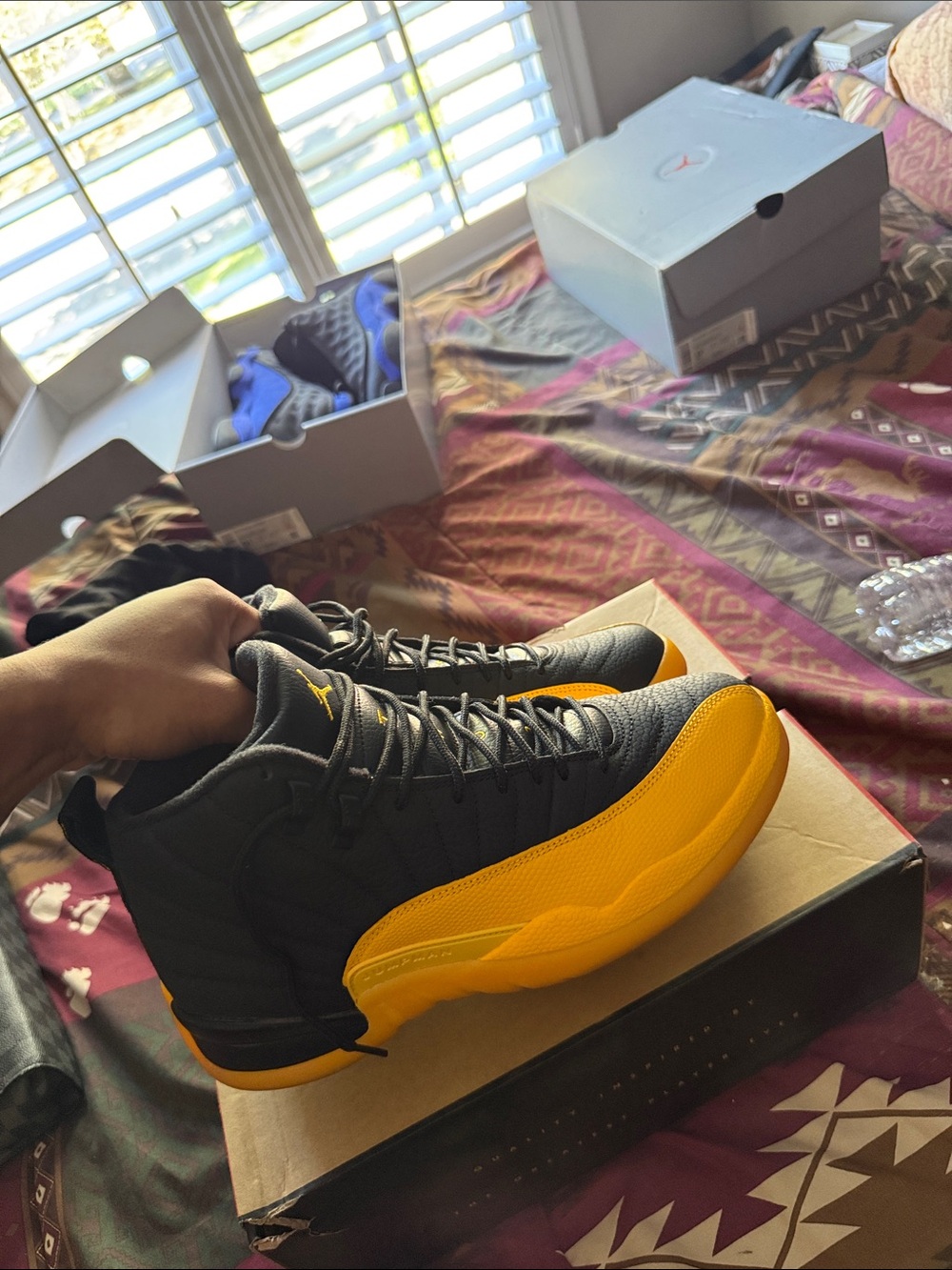 Jordan Men's Black and Yellow High-Top Basketball Sneakers